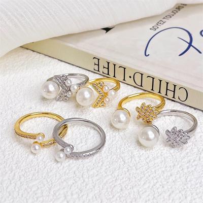 Gold Retro Diamond-Set Open Ring V-Shaped Fashion High-End Sense Luxury Simple Flower Elegant Temperament Ring Woman