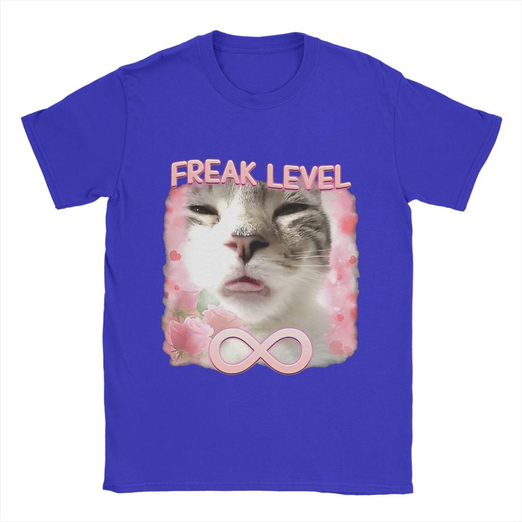 Men's Freaky Ahh Funny Cat Meme  T Shirt  100% Cotton Clothing Vintage Short Sleeve O Neck Tees Adult T-Shirts