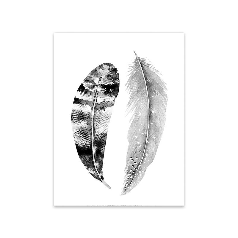 

Черно-белый абстрактный плакат с перьями, печать на холсте, современная скандинавская настенная живопись, фотографии для гостиной, украшения дома 21X30cm No Frame