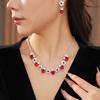 2 Pcs Elegant Zircon Flower Pendant Necklaes for Women Geometric Dangle Earrings Luxury Copper Jewelry Set for Party Wedding N