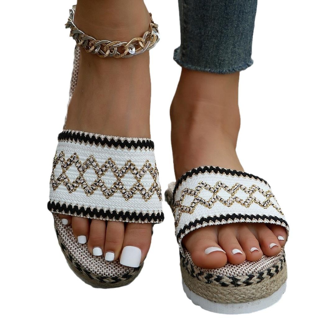 Foreign Trade Large Size New European and American Ethnic Style Slippers Women's Hemp Rope Thick Bottom Muffin Slippers Slippers