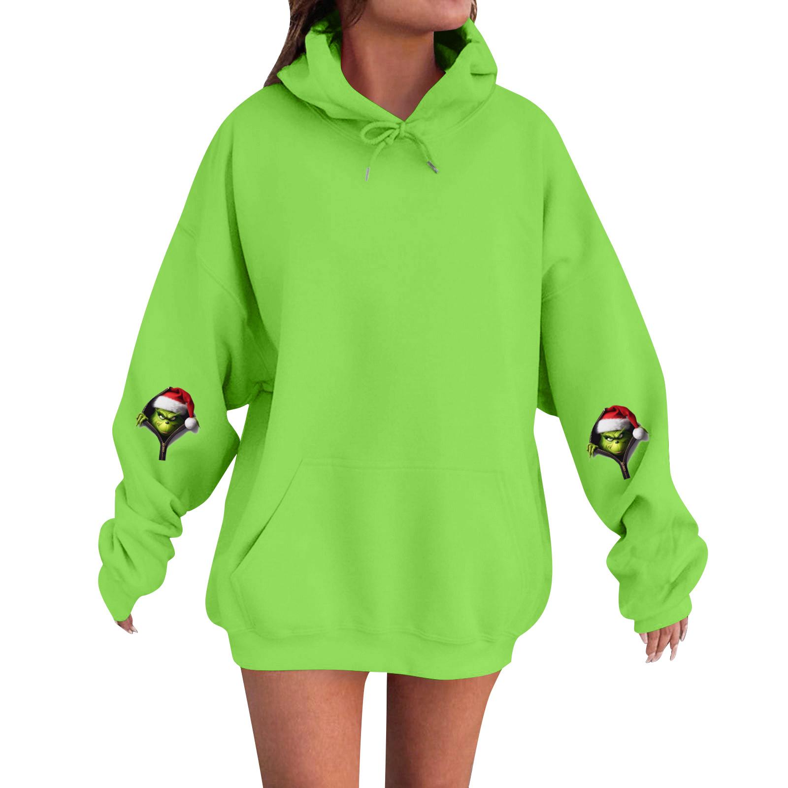 

Женский модный, расслабленный и удобный свитер с круглым вырезом и капюшоном, с длинными рукавами и рождественским принтом, теплый свитер XXL