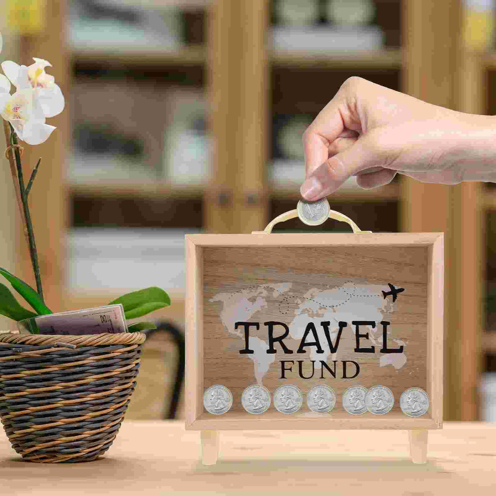 

Деревянный декоративный ящик для рабочего стола, копилка для путешествий, копилка для отпуска, коробка для хранения, деревянная коробка для хранения вещей, чемодан, банка, кейс для подсчета сокровищ, подсчет денег, дом