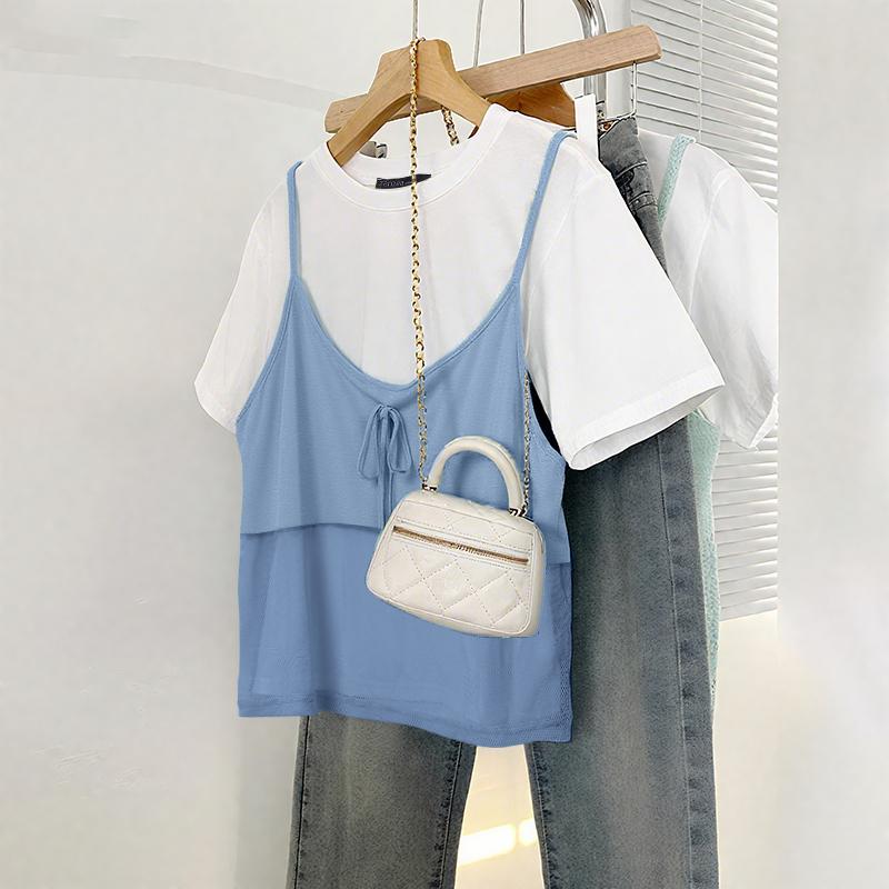 

ZANZEA Женская повседневная футболка с круглым вырезом, пэчворком и короткими рукавами 4XL синий