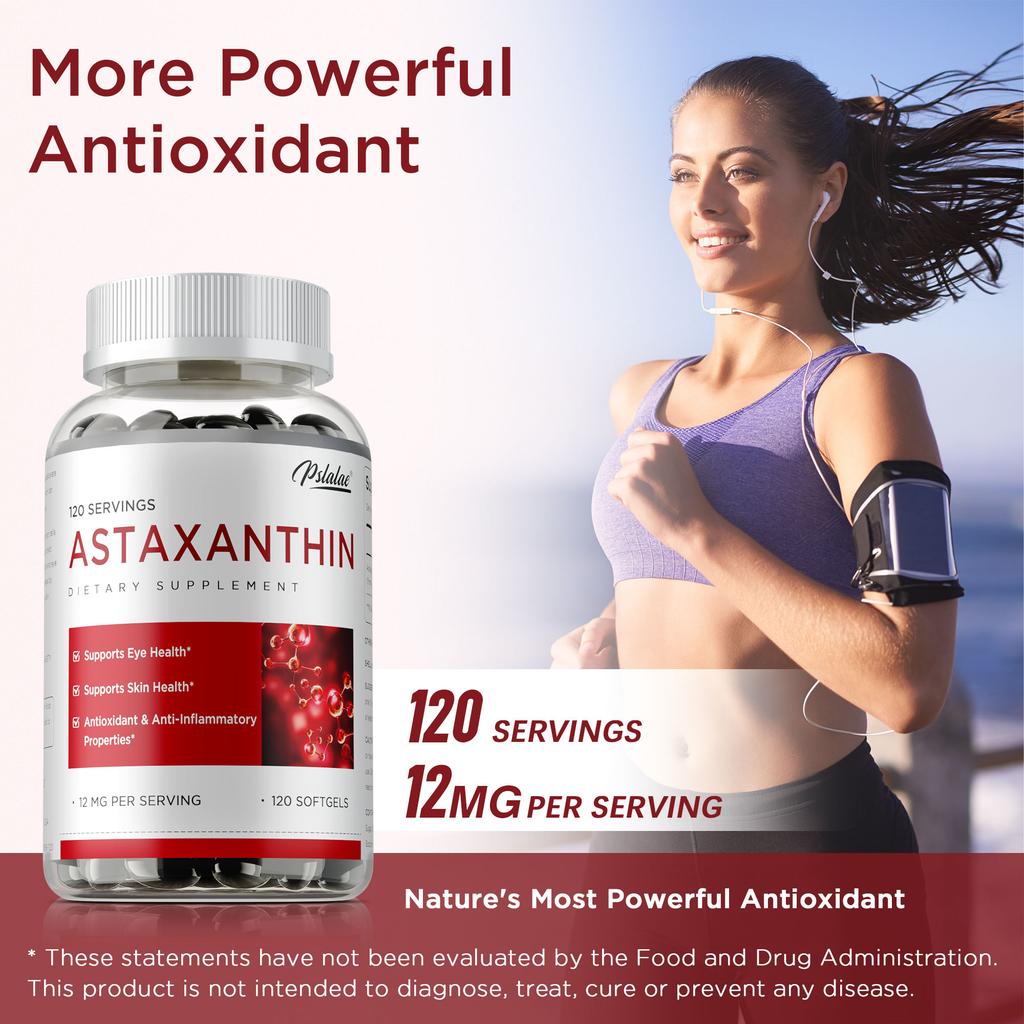 Astaxanthin 12mg, Premium Astaxanthin Antioxidans Nahrungsergänzungsmittel | Frische Mikroalgenquelle | Unterstützt die Gesundheit von Augen, Gelenken & der inneren Durchblutung