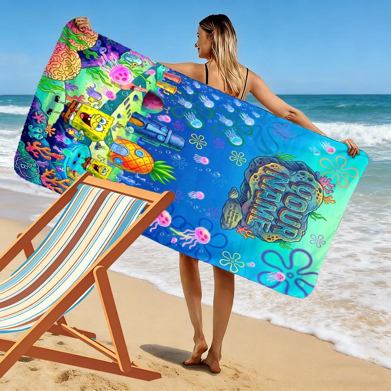 Name Custom SquarePants Print Beach Towel, Large Soft Quick Dry Towel for Beach Camping Swimming