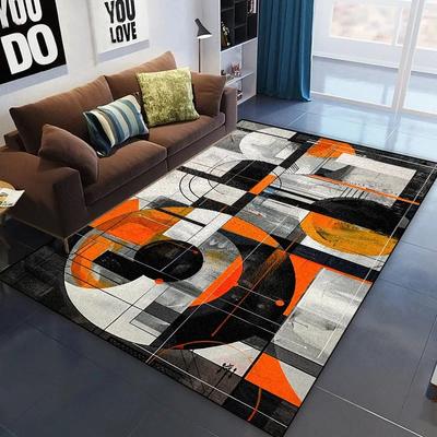 Nordic Abstract Geometric Area Rug Orange Black Large Carpet for Living Room Soft Non-Slip Washable Floor Mat Home Decor