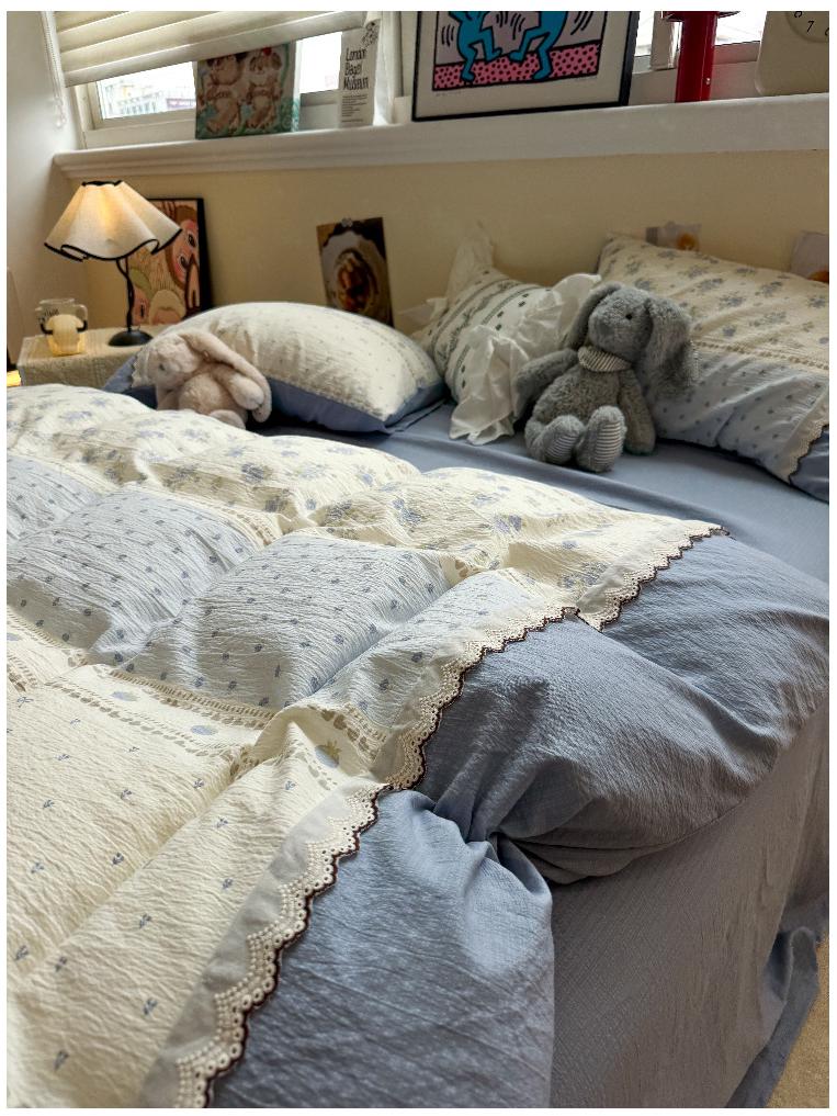 Korean Soft Crinkled Gauze Lace 4-Piece Bedding Set