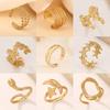 Stainless Steel Gold Color Rings Women Trendy Heart Moon Star Snake Open Rings Geometric Zircon Birthday Gift Wholesale