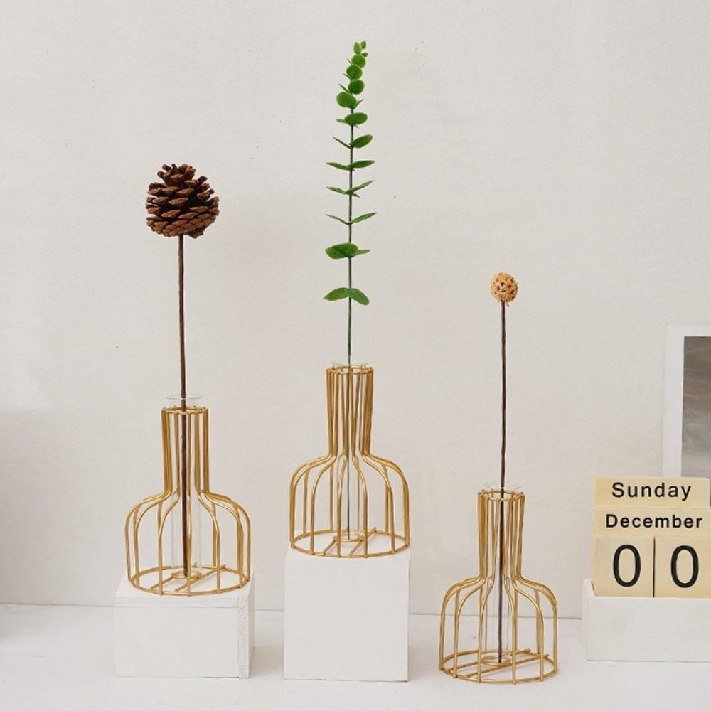 Flower Arranging Test Tube Vase Hollow Frame Removable Tube Decorative Hydroponic Vase Iron Flower Arrangement Vase