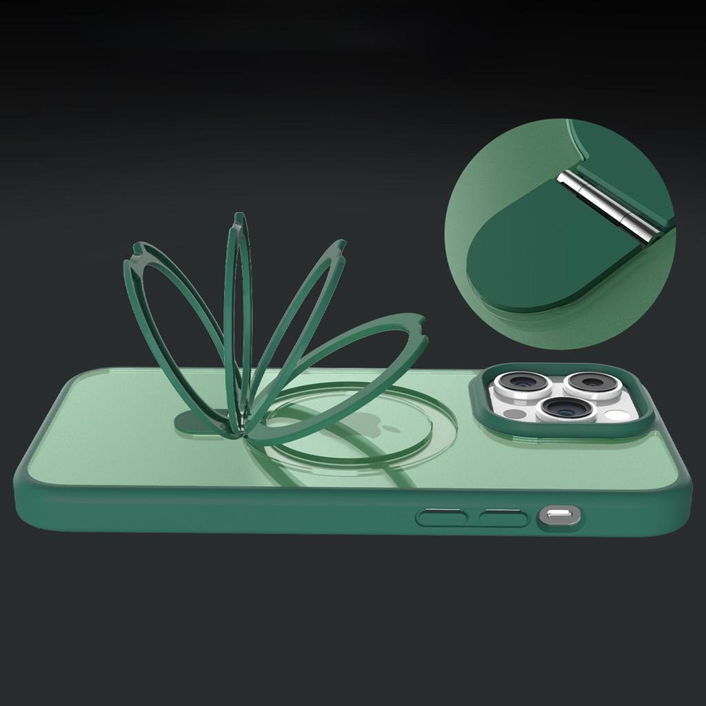 For iPhone 15 Pro Max Kickstand Case Glass Lens Protector Phone Cover Compatible with MagSafe