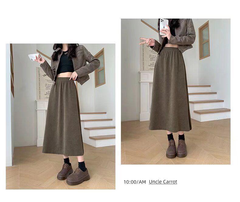 Women's High Waist Corduroy A-Line Mid-Length Skirt for Autumn/Winter