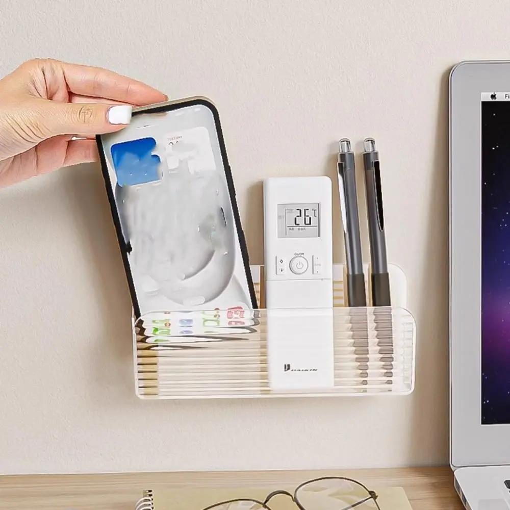 Multi-function Remote Control Storage Box Wall-mounted Punch-free Home Mobile Storage Shelf Transparent Acrylic Shelfs Cup Holders 5