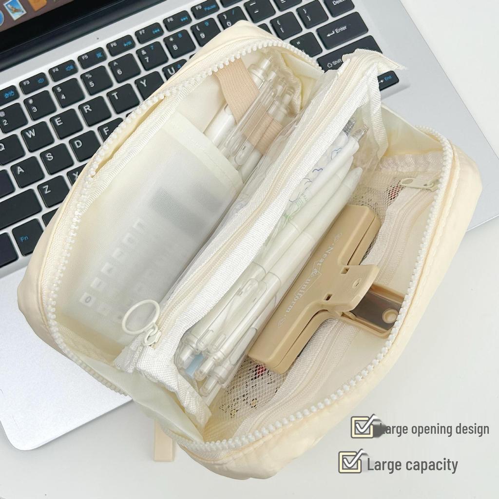 Mother-and-Child Multi-Layer Canvas Stationery Bag: Large Capacity Simple Pencil Case with Inner Pocket