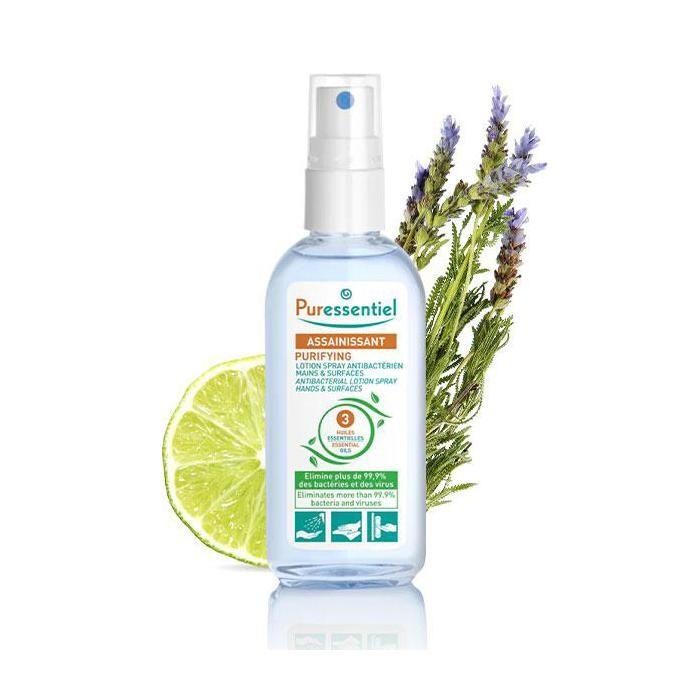 Lotion Spray Antibactérien - Puressentiel - 80ml - 3 Huiles Essentielles - Mains &amp; Surfaces