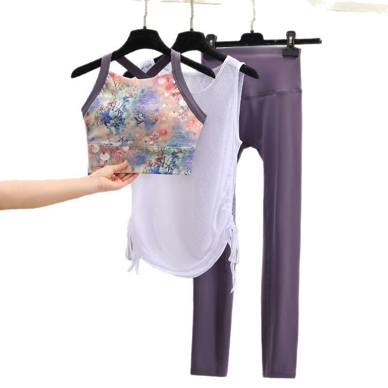 Ruched Yoga Suit Set: Yoga Top, Hip-Lifting High-Waisted Leggings, Fitness Bra