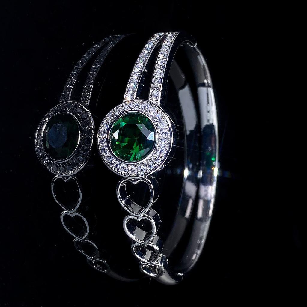 Classic Double-ring Elegant Emerald Micro-paved Zirconium Fashionable and High-end Accessories Bracelet