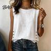 Soft Blouse Summer Tops for Women, Round Neck Sleeveless Pullover Tops, Pure Color Stretchy Breathable Regular Fit Vest Work Party Vacation