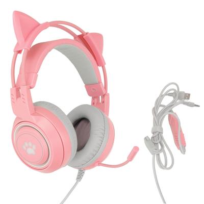 SYG25 Spelheadset med Kattöron USB+3,5 mm Kontakt Spelhörlurar Stöder Volymjustering Mikrofonavstängning