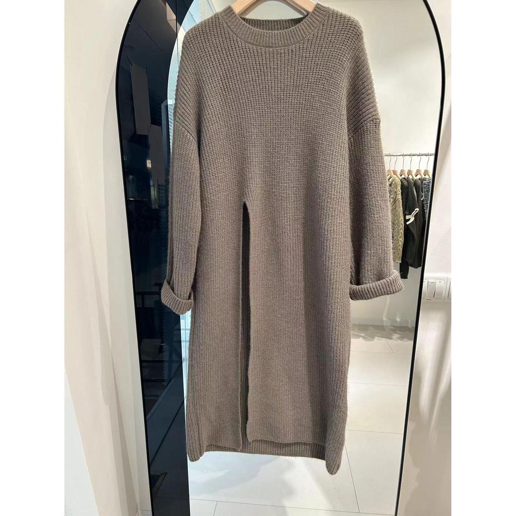 Side Slit Knitted Dress Women's Casual Autumn And Winter Female Loose Simple Long Sweater Skirt Korean Elegant Long Dresses