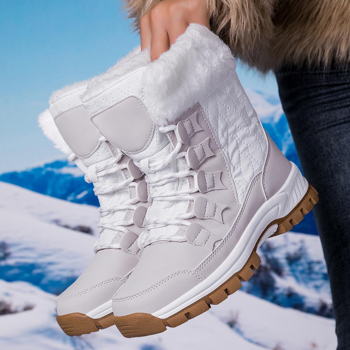 

Женские утепленные утолщенные теплые не утомляющие ноги стремя толстая подошва высота удобные водонепроницаемые нескользящие повседневные зимние ботинки хлопковая обувь 42 белый