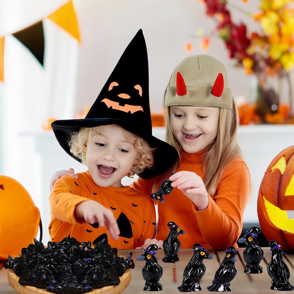 Halloween Miniature Crows Figurines Mini Resin Black Raven Figurines Small Resin Animals Tiny Figures for Halloween Scene Decor