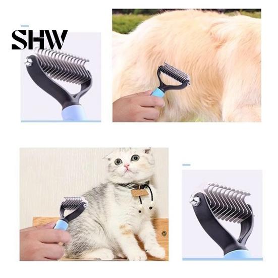 Professional Pet Grooming Comb Double-Sided Detangling Rake, Dog Undercoat Rake with Rounded Blades, Double Sided Tool Shedding Brush for Long