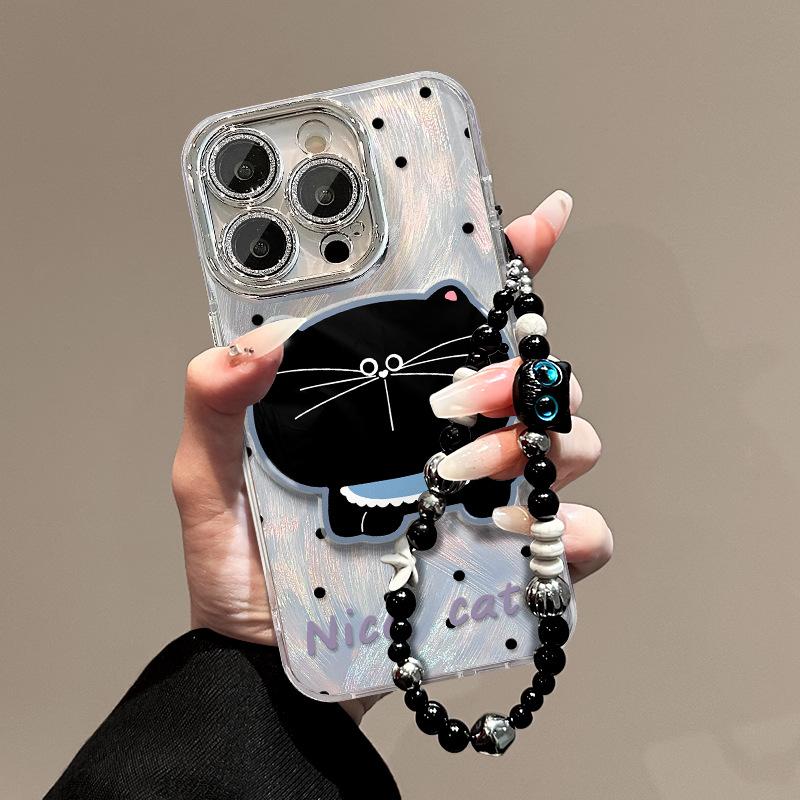 The Polka Dot Cat Chain Is Suitable for Apple 16promax Tulle Phone Cases, 15 Magnetic Stand, 14 High-end Feel, 13 Cute