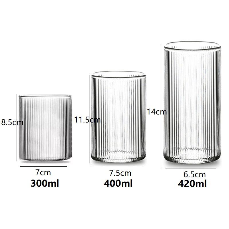 6/4/2/1Pcs Japanese Ribbed Glass Coffee Mug Heat-Resistant Striped Glass Cup Transparent Home Drink Juice Water Beer Wine Glass