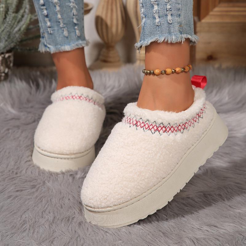 Thick bottom outer wear winter bag head half slippers new ethnic style lace hairy half tray foreign trade snow cotton slippers