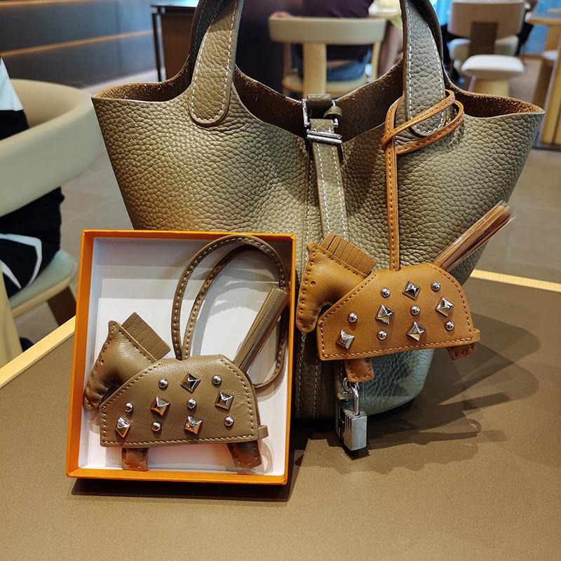 Soft Leather Pony Pendant, Car Pendant, Key Pendant, Handmade Leather New Rivets War Horse Bag Charm, Bag Charm Leather