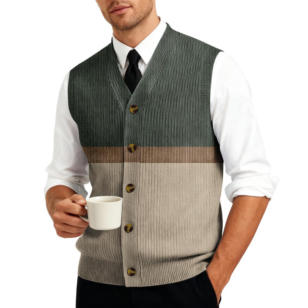 Men's V-Neck Sleeveless Knit Cardigan Vest