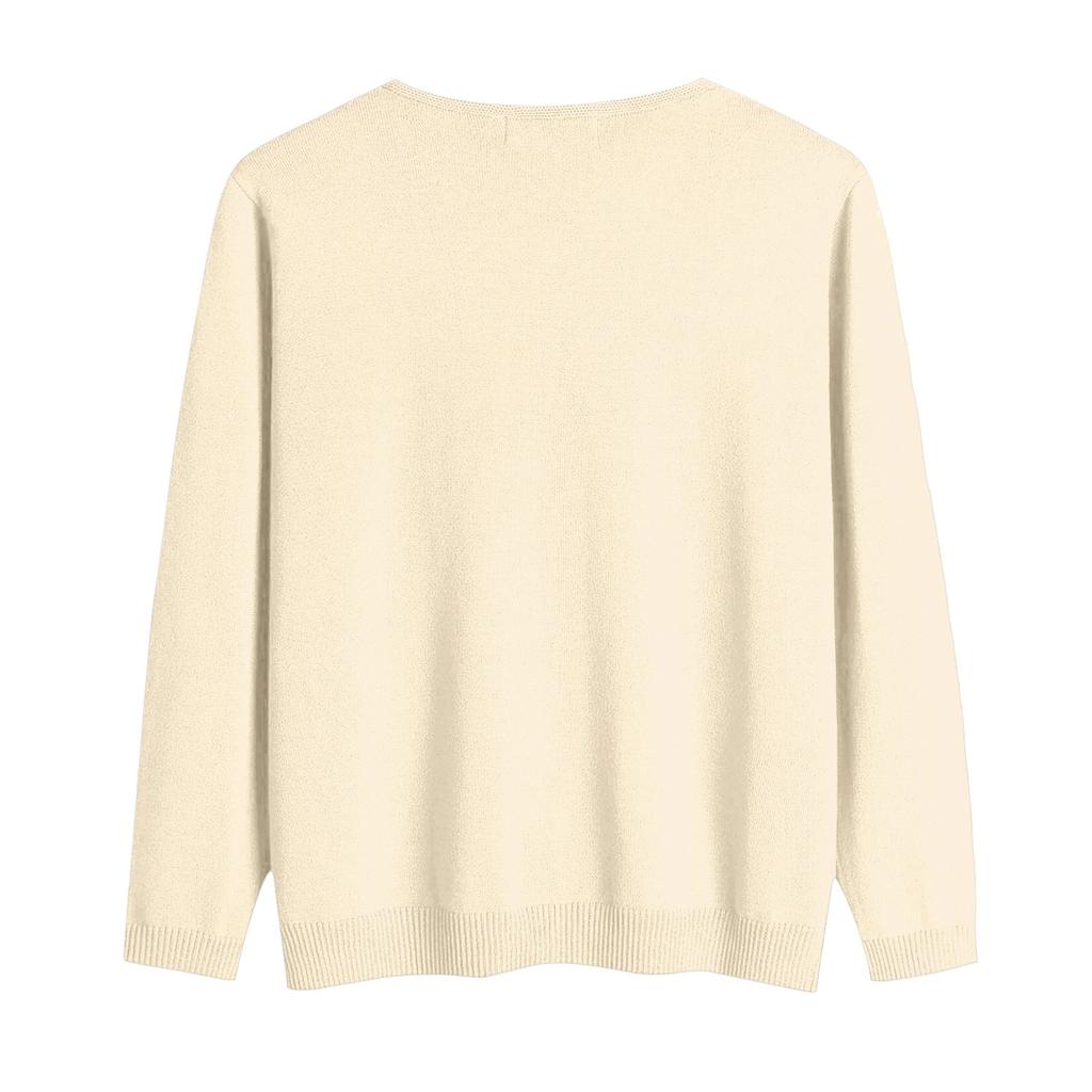 Women's Fashion Loose Knit Sweater Bottom Shirt V-Neck Pullover Long Sleeve Solid Color Top