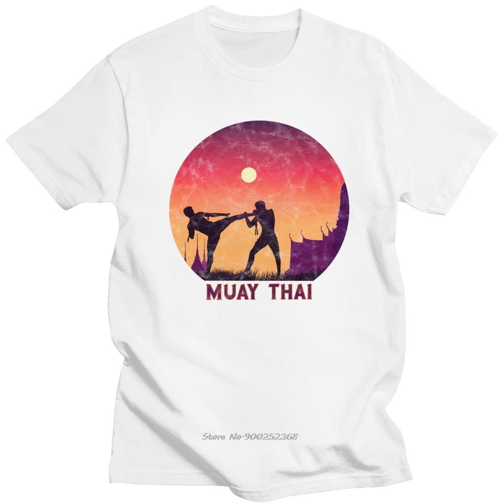 Retro Muay Thai Kickboxing Boxers T Shirt For Men  Cotton Leisure Tshirt Short Sleeve Thailand Wai Kru Tee Clothing Gift