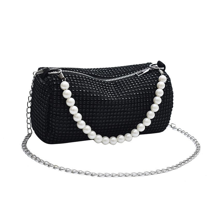 Блестящая стразовая сумка-подмышка с жемчугом, новая модная весенне-летняя сумка на цепочке, портативная сумка через плечо чёрный