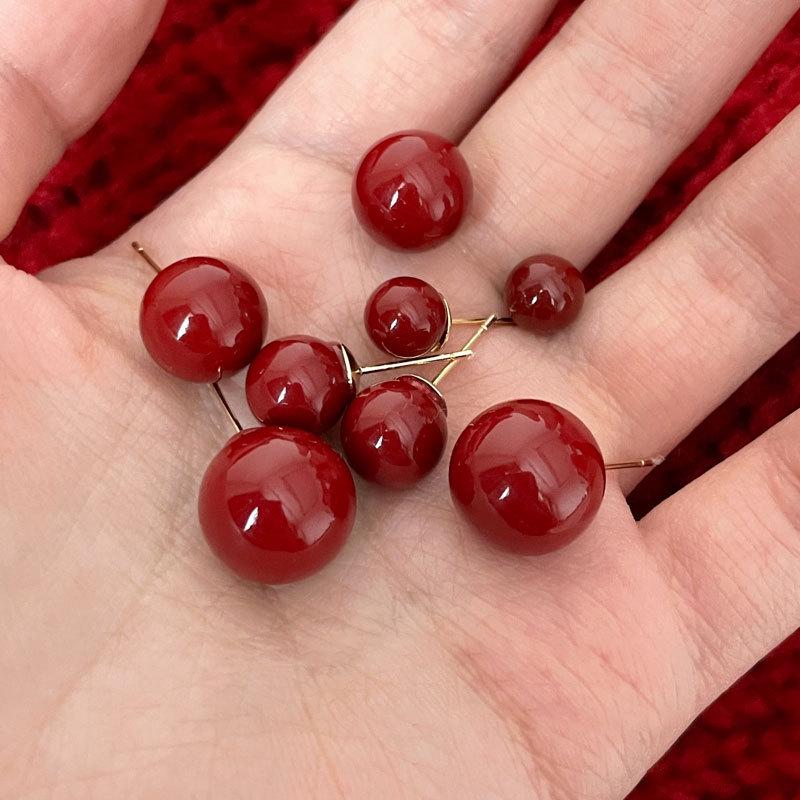 Burgundy Jelly Bean Pearl Stud Earrings - New 2024 Hot Style for Women, Niche Design Cold Style.