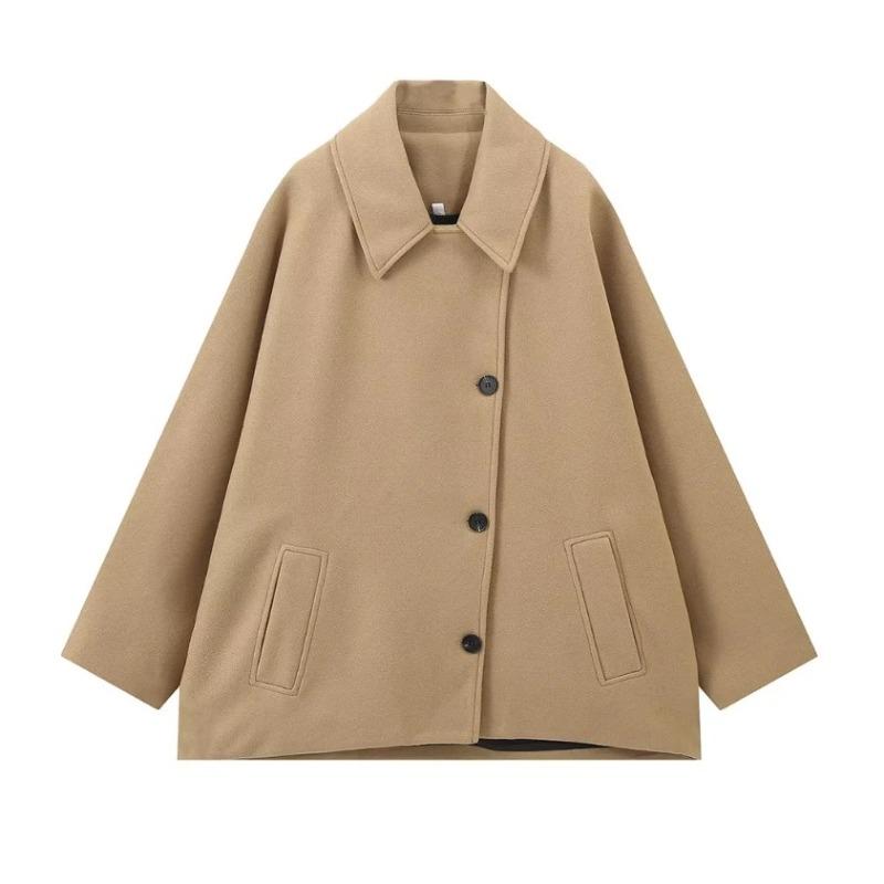 Women'S Single-Breasted Lapel Loose Wool Jacket