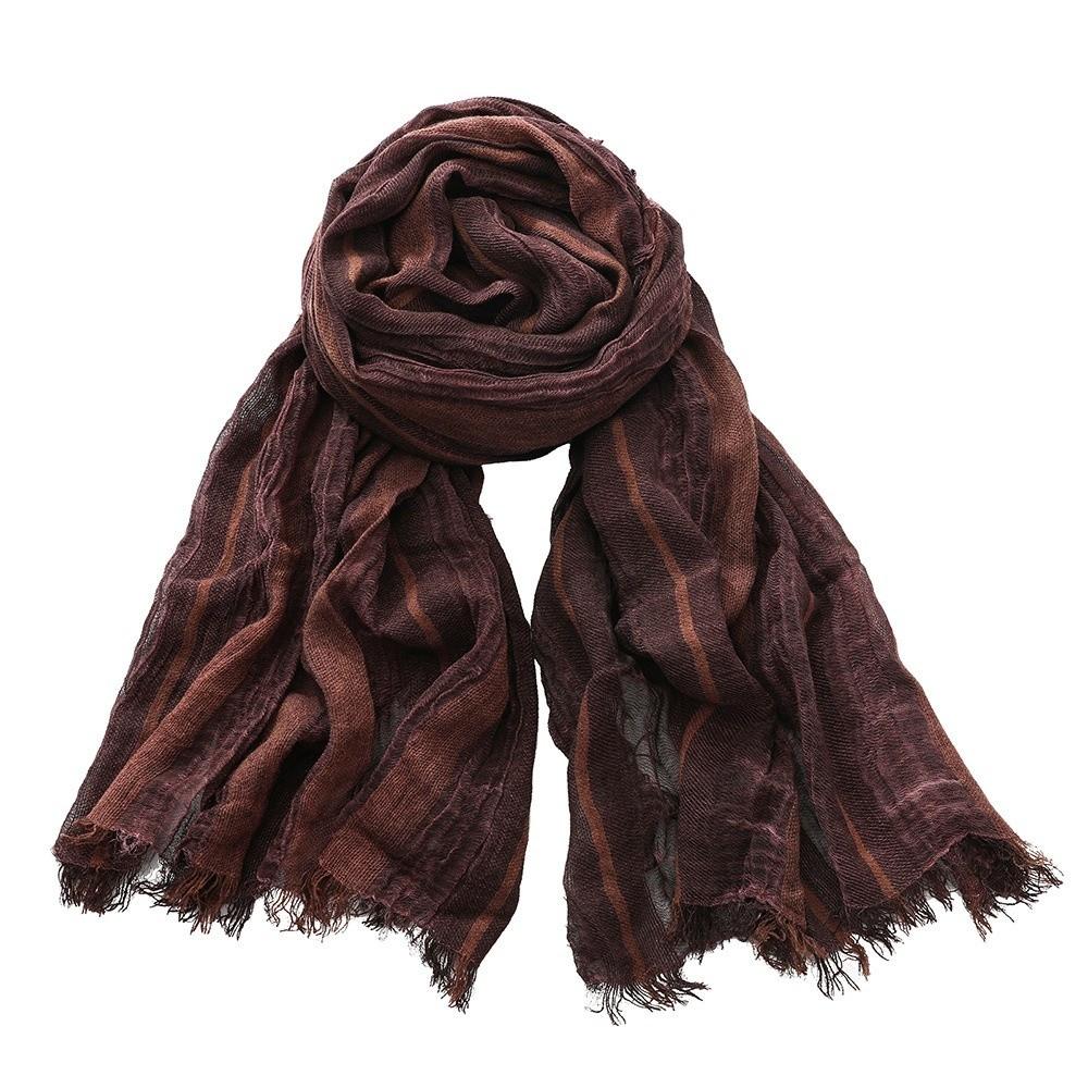 Breathable Cotton Linen Neckerchie Short Tassel Unisex Scarf Soft Striped Scarf Office