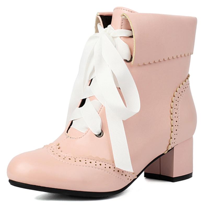 

Белые ботильоны для женщин Лолиты Осень Зима 2024 Черные Розовые Короткие Ботинки Низкий Каблук Обувь Обувь Девушки Водонепроницаемые 39 розовый
