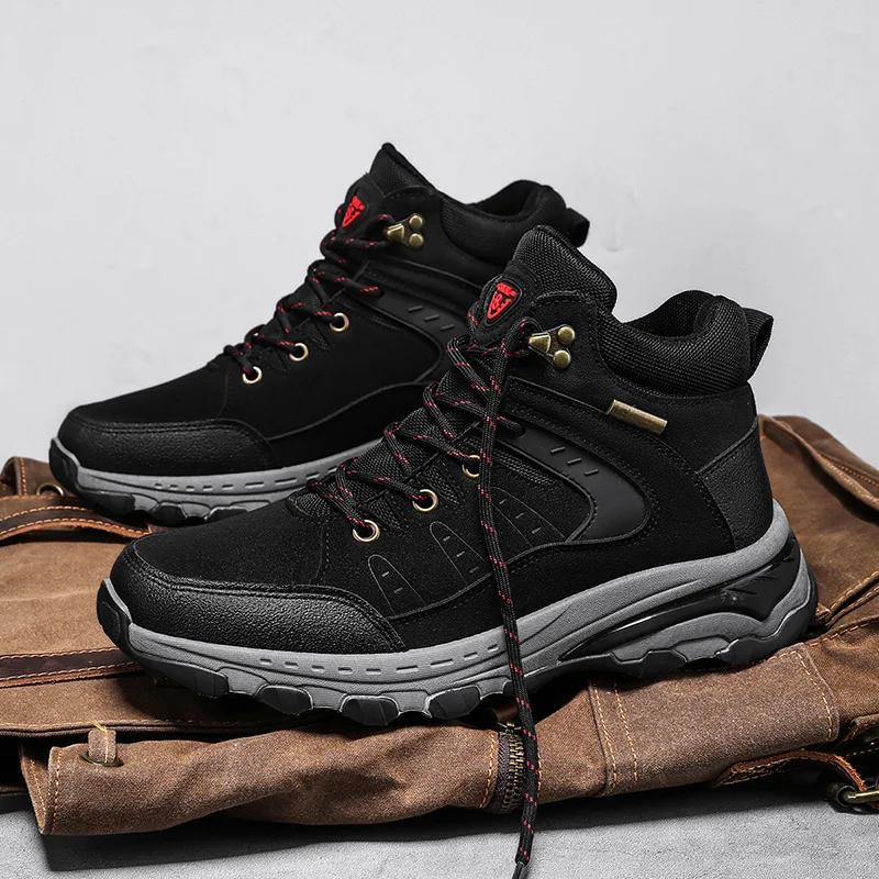 High-Top Cotton Hiking Shoes for Men Waterproof Outdoor Shoes Non-Slip Trekking Shoes Climbing Travel Shoe Warm Off-Road Hombre