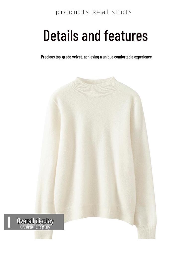 Lekasha Women's 100% Pure Cashmere Half-High Collar Loose Pullover for Autumn/Winter