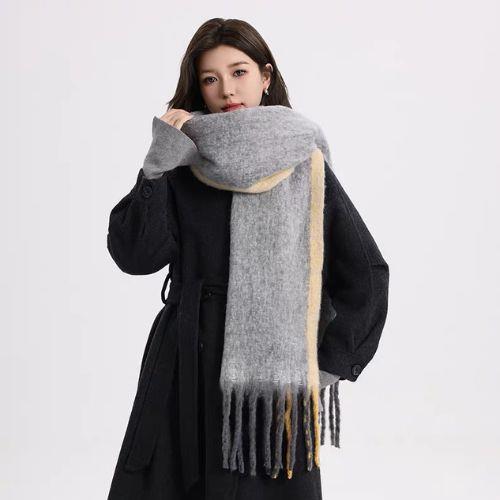 Scarves Men Women Winter Solid Tassel Scarf Versatile Warm Neckerchief Plaid Tassels Shawl Mohair Color Matching Scarf