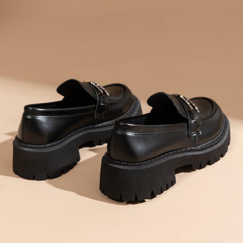 Plus Size 35-42 British Style Thick Soled Black Women's Leather Shoes New Spring and Autumn Thick Heel Loafers Women's Pumps