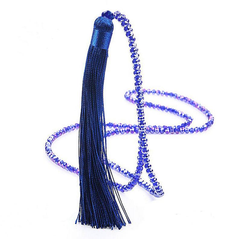 Fashion 14 Colors Long Fringe Silk Tassel Necklace Women Glass Bead Crystal Pendant Necklaces Statement Vintage Bohemian Jewelry