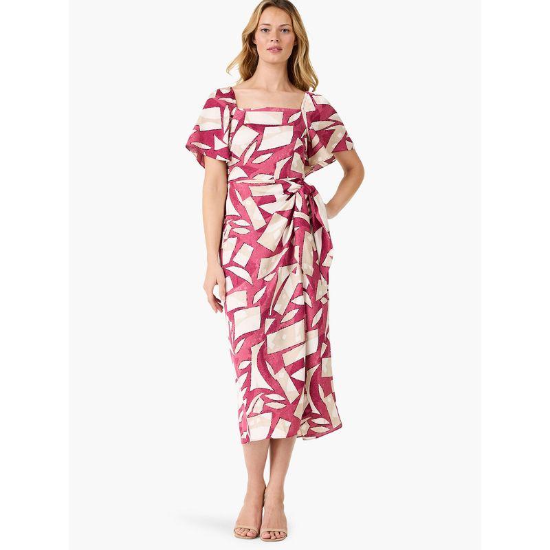 

2025 New Summer Clothing Satin Print American Dress Square Collar Big Sleeve Mid-Length Casual Skirt Novel Age-Reducing Elegant Geometry MP