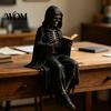 Vintage Gotisches Ornament Dunkle Fantasy Figur, Skelett liest Buch Statue, Akademie Bücherregal Heimdekor für Bibliothek Büro Arbeitszimmer Sammler