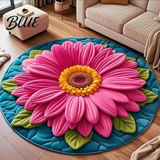 Floral Patterned Bathroom Diatomaceous Earth Absorbent Quick Sunflower Area Rug 3D Dry Plush Floor Decoration