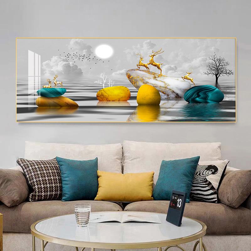Chinese Golden Deer Rich Tree Canvas Painting Wall Art FengShui Mountain Landscape Stone Posters and Prints Living Room No Frame