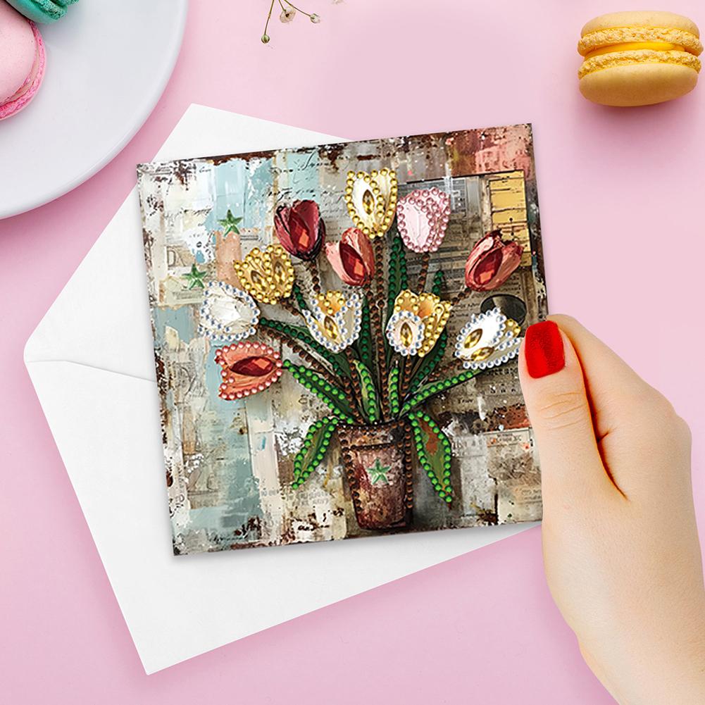 6Pcs Animal Plant DIY Diamond Painting Greeting Card Diamond Mosaic Festival Gift Cards Birthday Gift for Friend