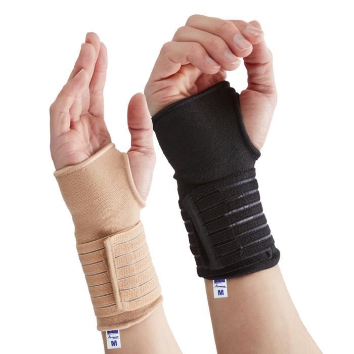 Orthèse de poignet élastique Actesso avec bande de poignet - Idéale pour les entorses et foulures (L, Noir)